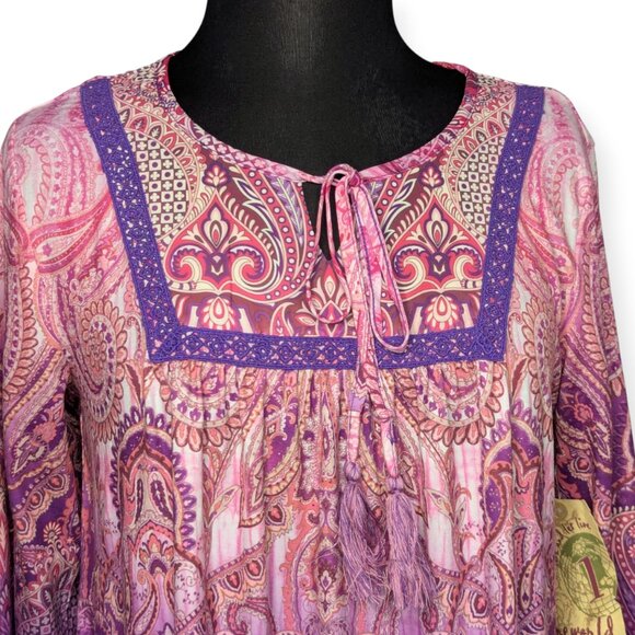 One World Live and Let Live Vibrant Paisley Dress  Purple & Pink Size Large NWT - Picture 16 of 16